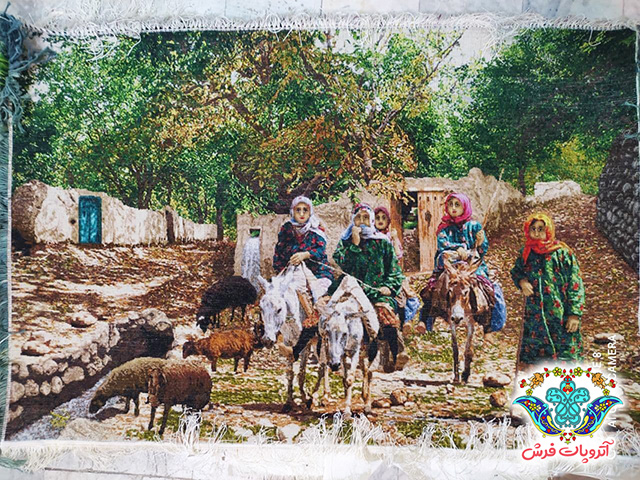 تابلو فرش طرح زندگی روستایی
